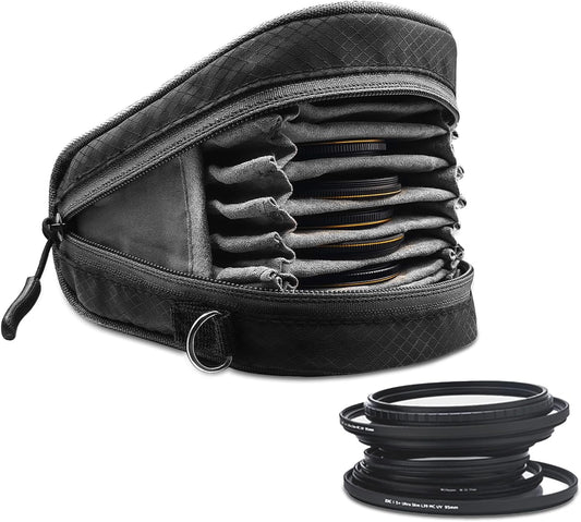 Lightdow Camera Filter Bag - Detachable 8-Slot Lens Carry Case with Belt Loop Pouch - Water-Resistant & Dustproof Design for 37mm-95mm Filters