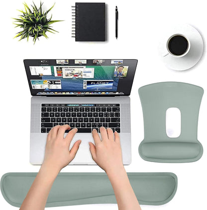 MOSISO Wrist Rest Support for Mouse Pad & Keyboard Set, Ergonomic Mousepad Non-Slip Base Home/Office Pain Relief & Easy Typing Cushion with Neoprene Cloth & Raised Memory Foam, Antique Green
