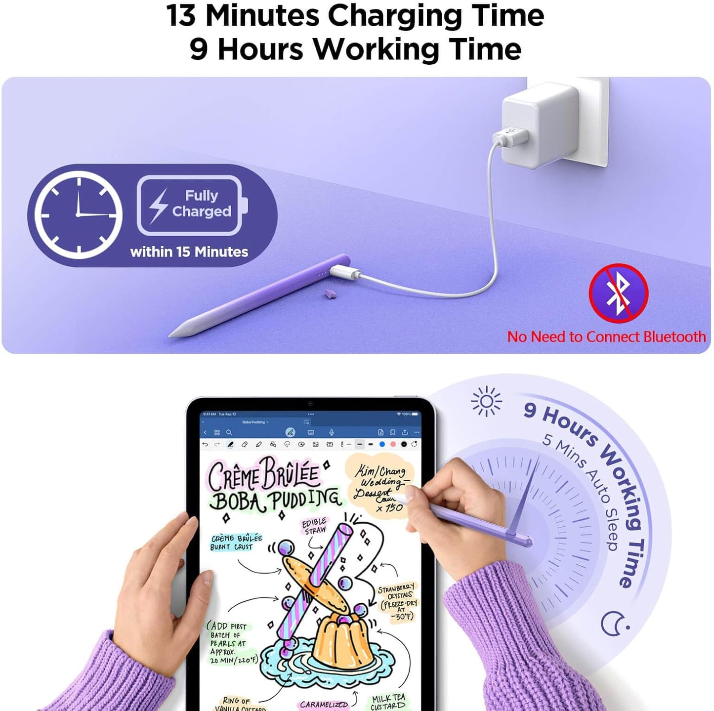 Stylus Pen for iPad 2018-2025, 15Mins Fast Charge for Apple Pencil, Palm Rejection, Compatible with iPad 10/9/8/7/6, iPad Pro 12.9"/11"/13" M4, iPad mini 6/5, iPad Air 5/4/3/11"-13" M2