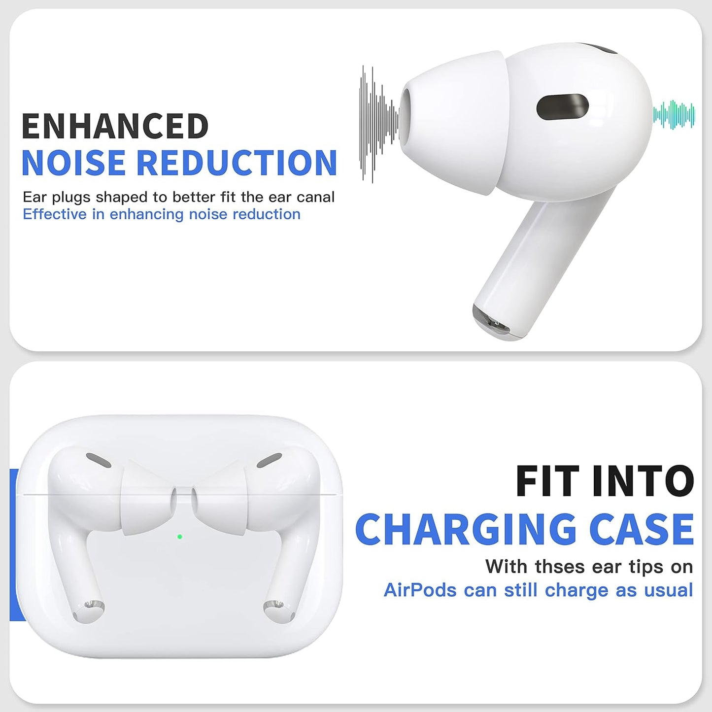 4 Pairs Ear Tips for AirPods Pro 1 & 2 [Relief Pain] [Fit in Case] Noise Cancellation Add Grip Sport Earbuds [US Patent Registered] (Medium)