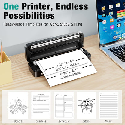 Portable Printer Wireless for Travel, Inkless Thermal Printer Supports 8.5 x 11 Inch Thermal Paper, Bluetooth Compatible with iOS, Android, Laptop Includes 2 Rolls & 10 Sheets of Paper Kit