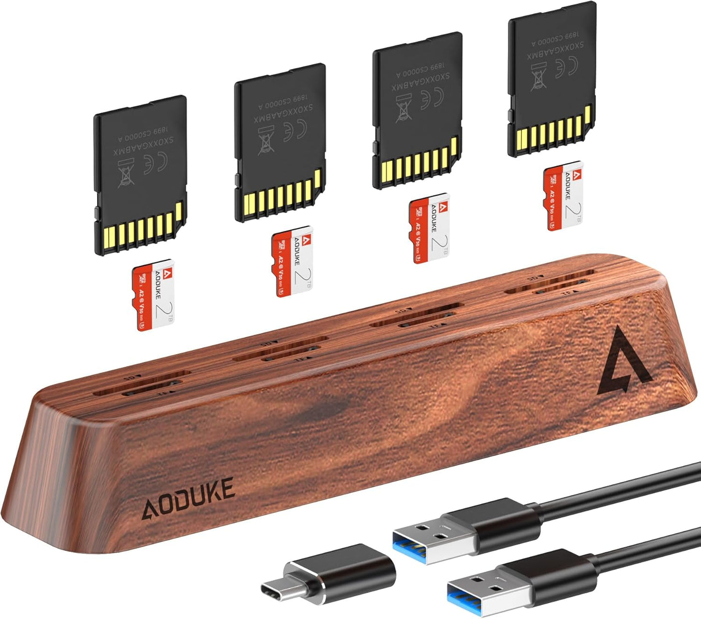 8-Port USB 3.0 SD Card Reader, Walnut Wood Design 5Gbps Data, Simultaneous Support to Micro SD/TF3.0 and SD3.0 Card Read and Write (Compatible UHS-I/II Card)-AST43M