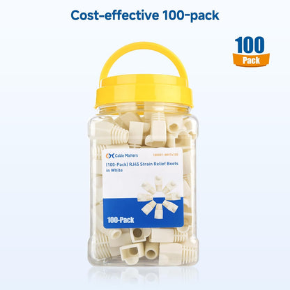 Cable Matters 100-Pack Cat6 / Cat5e RJ45 Strain Relief Boots, RJ45 Boot, Cat 6 Boot, Cat6 Ethernet Boots, White, Suitable for 6.5mm (0.25in) Ethernet Cables