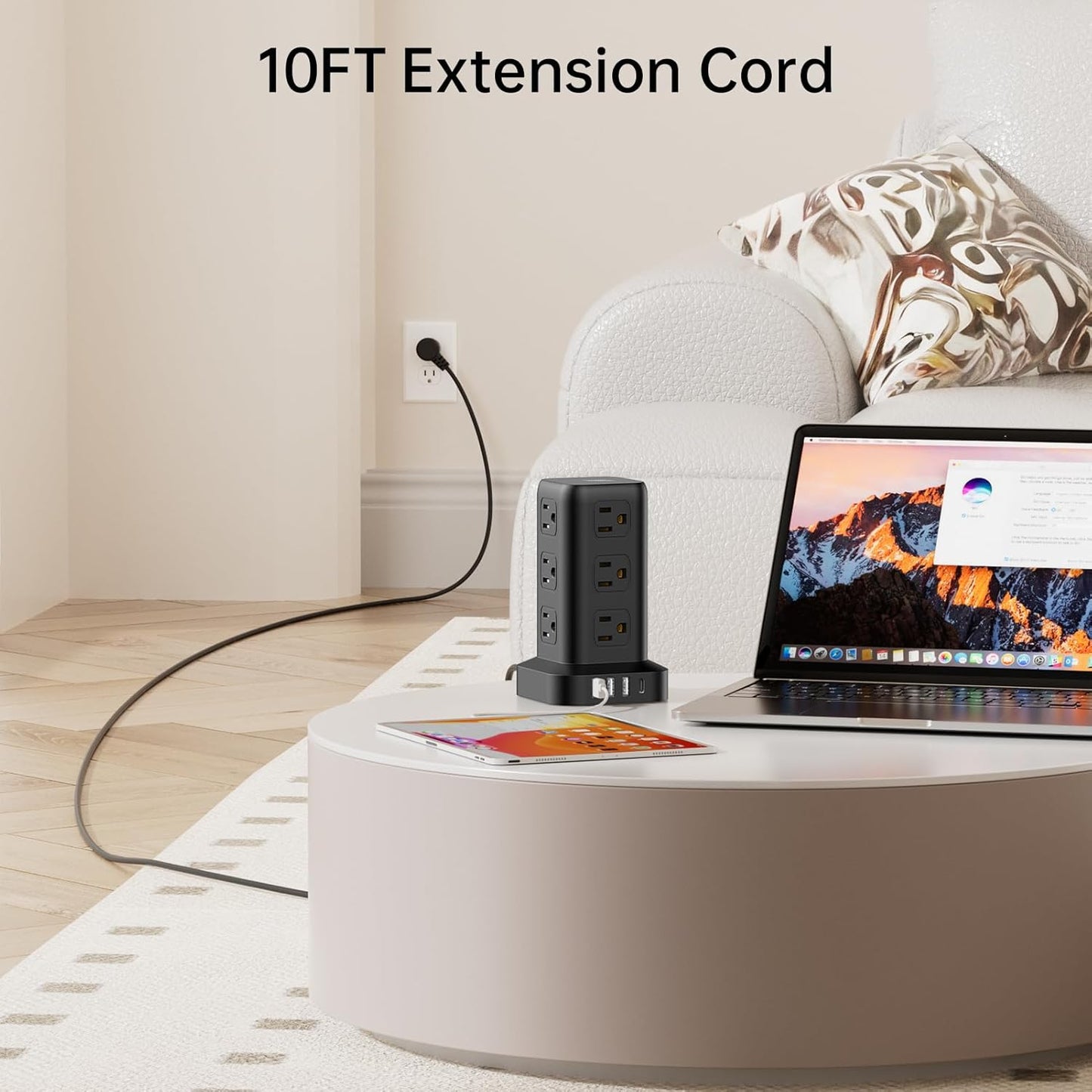 PD 20W USB C Surge Protector, Mini Power Strip Tower Travel 12 AC 4 USB Power Strip with USB Ports 10FT Overload Protection for Home Office