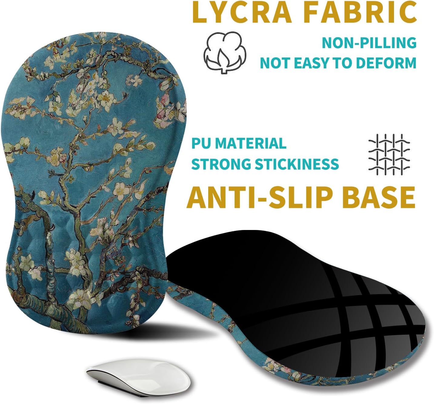 Hokafenle Ergonomic Mouse Pad Wrist Support, Wrist Rest Mousepad for Carpal Tunnel Pain Relief with Integrated Memory Foam Slope Massage Bulge (11.8x7.9 inch,Apricot Flower