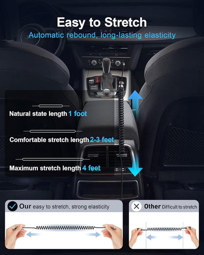 USB A to USB C Cable 3FT/6FT, Coiled USB C Cable for Car, 66W USB C Cable Fast Charging 3A USB C iPhone Cable Compatible with iPhone 16/15/Samsung Galaxy S20 S10 Plus Note 10 9 and More USB C Devices