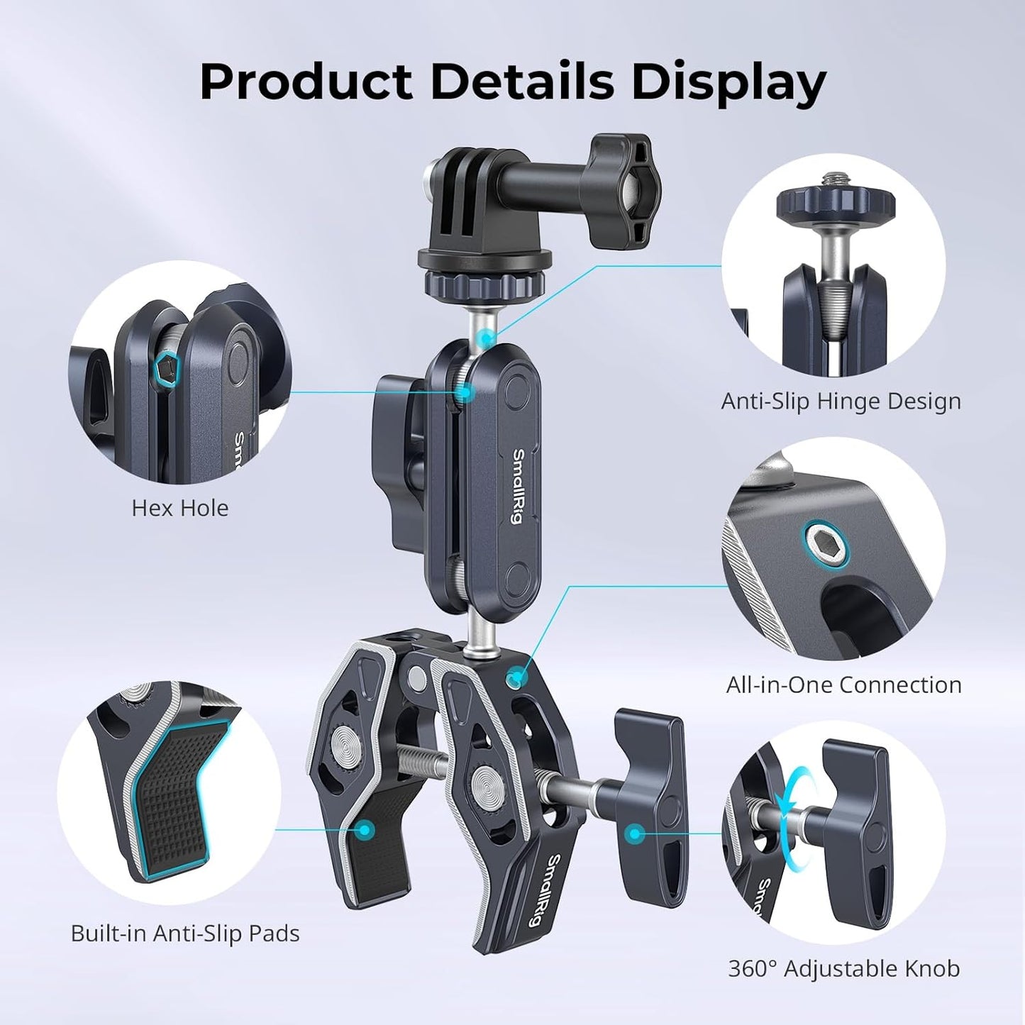 SMALLRIG Camera Mount Clamp 2-Pack, Ballhead Magic Arm with Adapter for GoPro, Camera Monitor Mount, Super Clamp for DSLR/Stabilizer - 5529