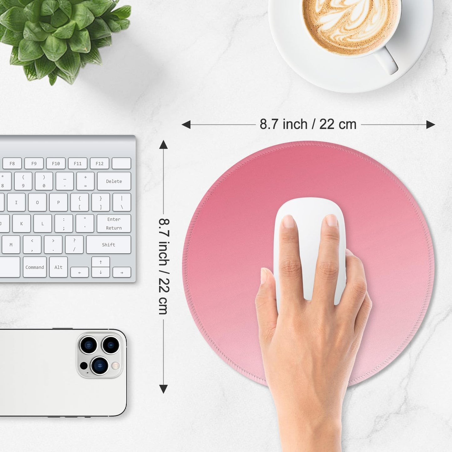 ITNRSIIET Mouse Pad Non-Slip Rubber Base Smooth Surface Stitched Edges Waterproof Durable Compatible with All Mice for Office & Gaming, Desk Accessory, Diameter 8.7 inch, Rose Gradient