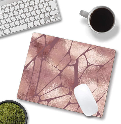 Rose Gold Marble Mouse Pad with Irregular Geometric Design - Gaming Mouse Mat with Waterproof Square Surface, Non-Slip Rubber Base for Office, Home, Laptop, Travel - 9.5"x7.9"x0.12" Inch