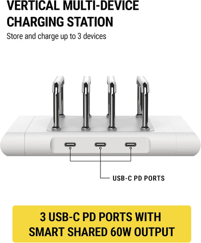 Scosche BL2MD BaseLynx™ 2.0 Vert, 60W USB-C Vertical Charging Station for Multiple Devices, Charger Organizer with 3 PD Fast Charge Ports, Modular System Compatible with Apple iPhone & iPad, White