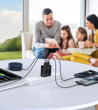 [2-Pack] USB C Wall Charger, 50W Type C Charger Block 5-Port Fast Charging Blocks,3USB C+2USB A Multiport Plug,PD Power Adapter Brick Cube for iPhone 16/15/14/13/12/Pro,iPad,Samsung,for Switch（Black）