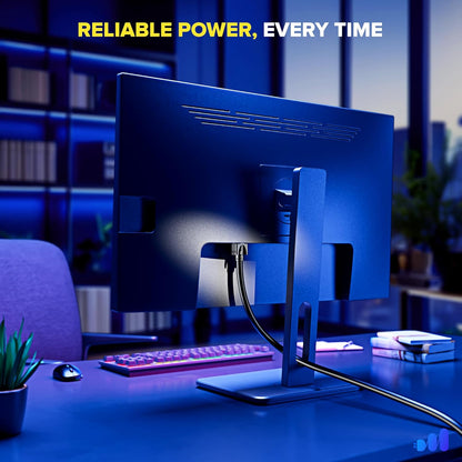 Maximm Monitor Computer Power Cord 12 Ft Flat Plug 360° Rotating PC Cable 3 Prong for, Desktop, Printer, Scanner, 16 AWG NEMA 5-15P to IEC13 - UL Certified