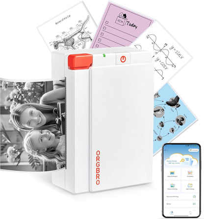 ORGBRO Sticker Printer Machine, X3 Mini Printer Print Pods Portable Thermal Inkless Sticker Maker, 3-Inch 300 DPI Bluetooth Pocket Printers for Smartphones, Notes, Journal, Photos, DIY, Kids Gift