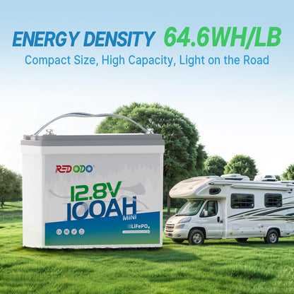 Redodo 12V 100Ah Mini LiFePO4 Battery, Lithium Battery with Upgraded 100A BMS, Up to 15000 Cycles, Install in any directions, Perfect for Solar Home Energy Storage, RV, Trolling Motor