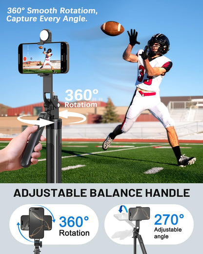 Vlogging Kit for iPhone/Android, 71" Selfie Stick Tripod for iPhone with Light, Wireless Remote & Microphone, Adjustable Phone Tripod for TikTok/YouTube Starter Content Creator Essentials Kit