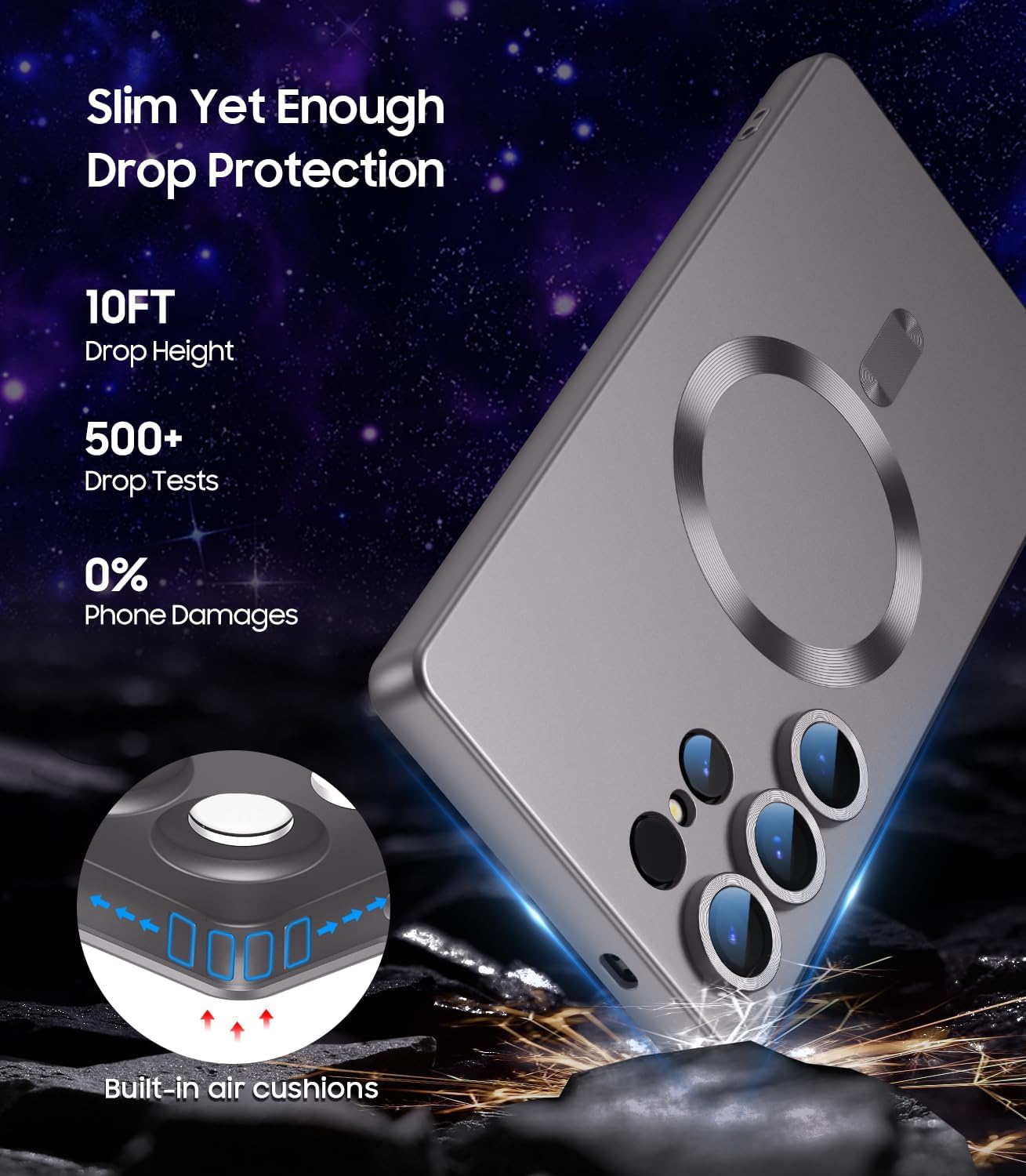 Magnetic for Samsung Galaxy S25 Ultra Case [Compatible with MagSafe][Built-in Camera Lens Protector] Slim Soft Silicone Bumper Shockproof Metallic Luster Phone Shell (Gray)