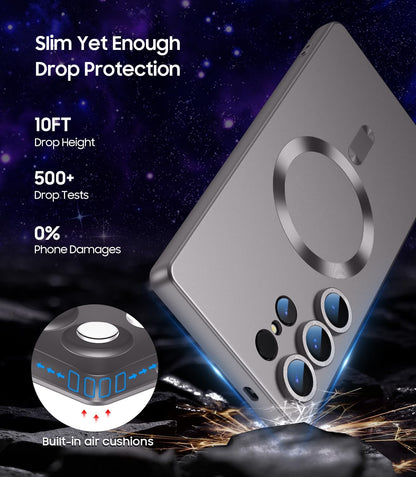 Magnetic for Samsung Galaxy S25 Ultra Case [Compatible with MagSafe][Built-in Camera Lens Protector] Slim Soft Silicone Bumper Shockproof Metallic Luster Phone Shell (Gray)