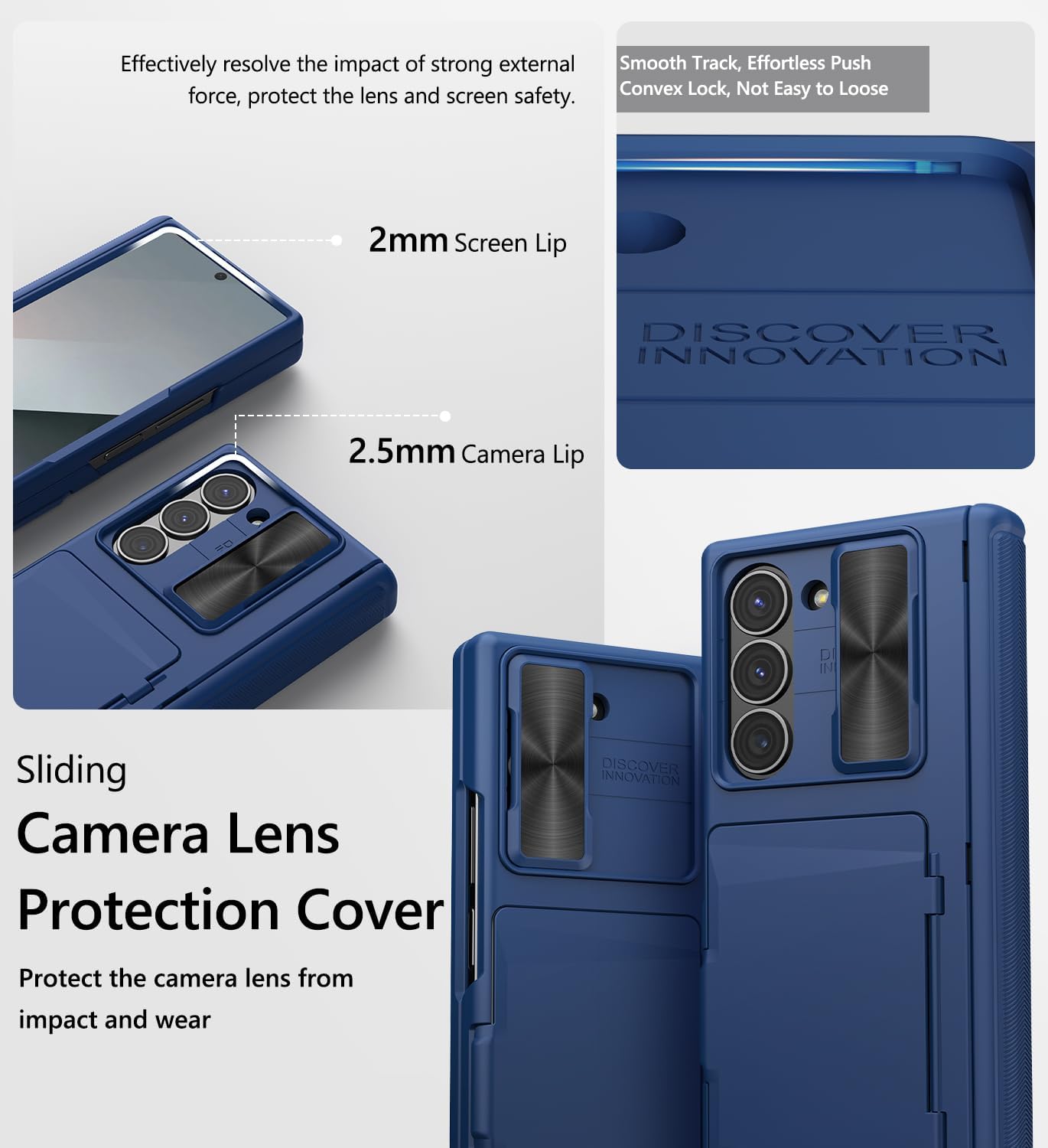 Vihibii for Samsung Galaxy Z Fold 6 Case Wallet with Card Holder & Slide Camera Lens Cover & Screen Protector & Hinge Protection, Durable Rugged Protective Phone Case for Galaxy Z Fold 6 2024, Blue