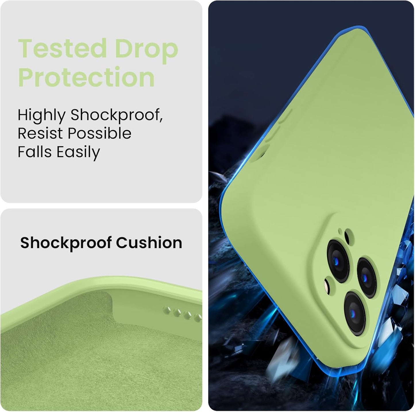 FireNova Designed for iPhone 13 Pro Max Case, Silicone [Camera Protection] Phone Case with [2 Screen Protectors], Soft Anti-Scratch Microfiber Lining Inside, 6.7 inch, Tea Green