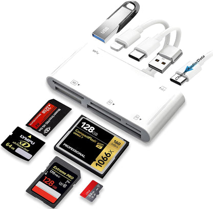 9-in-1 Memory Card Reader Universal Card Reader for iPhone/iPad, CF/SD/MicroSD/MS/XD Card Reader & USB OTG Adapter with USB/USB-C/Lightening Connector for iPhone 16/iPad Pro/Samsung Galaxy/MacBook etc