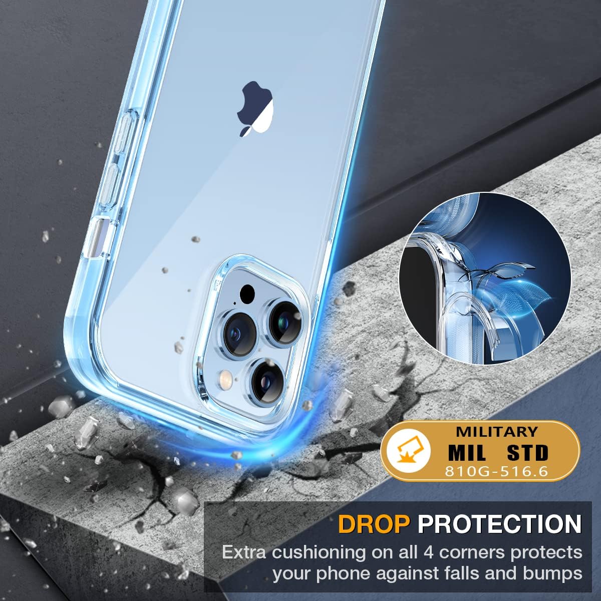 Miracase Glass Case for iPhone 13 Pro Max 6.7 inch, Upgrade Full-Body Clear Bumper Case with Built-in 9H Tempered Glass Screen Protector for iPhone 13 Pro Max, Clear Blue