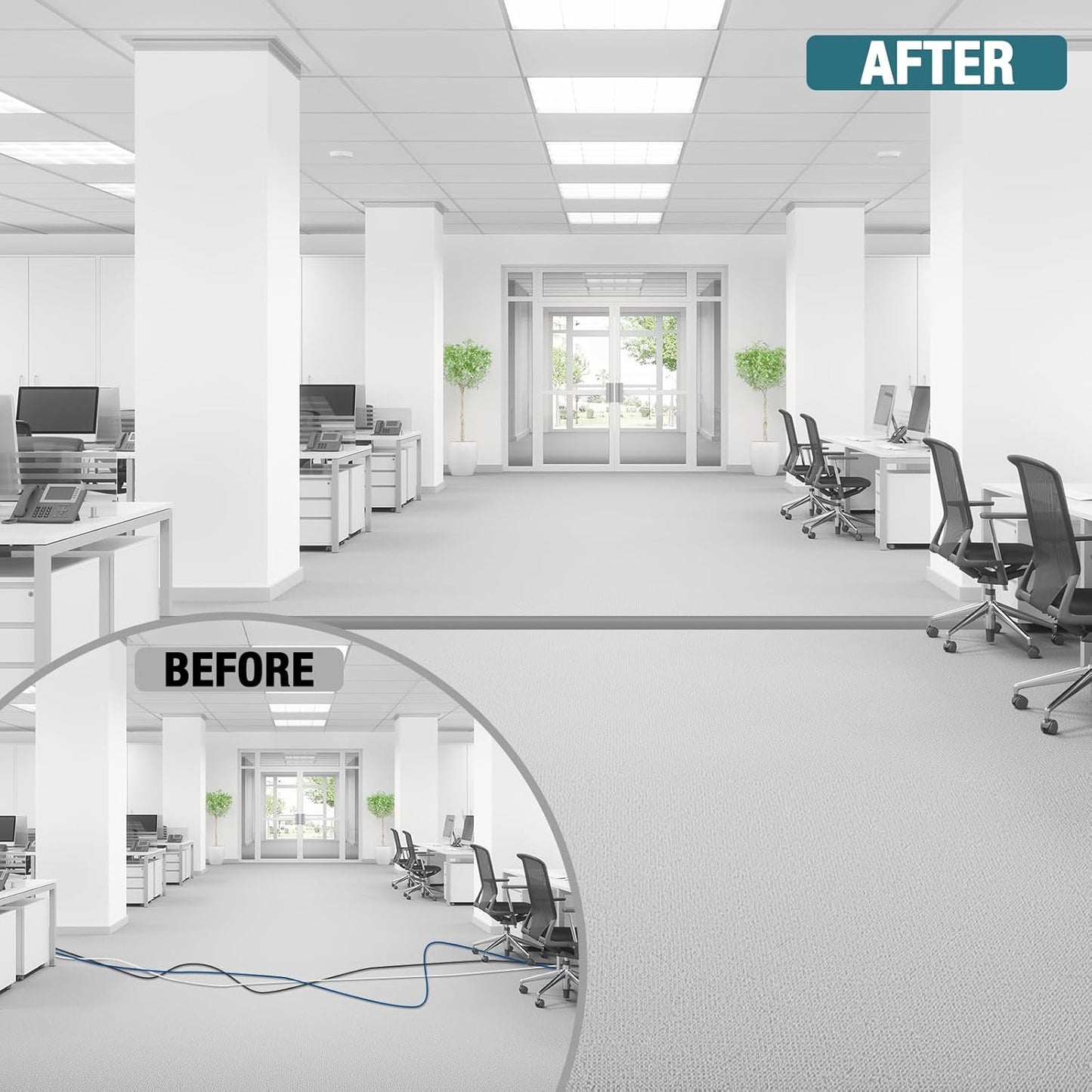 Floor Cord Cover, Cable Protector, 0.63W x 0.31H inches, Wire Cover for Extension Cords, Floor Cable Covers Prevent Cable Trips (Gray, 50-10 Feet)