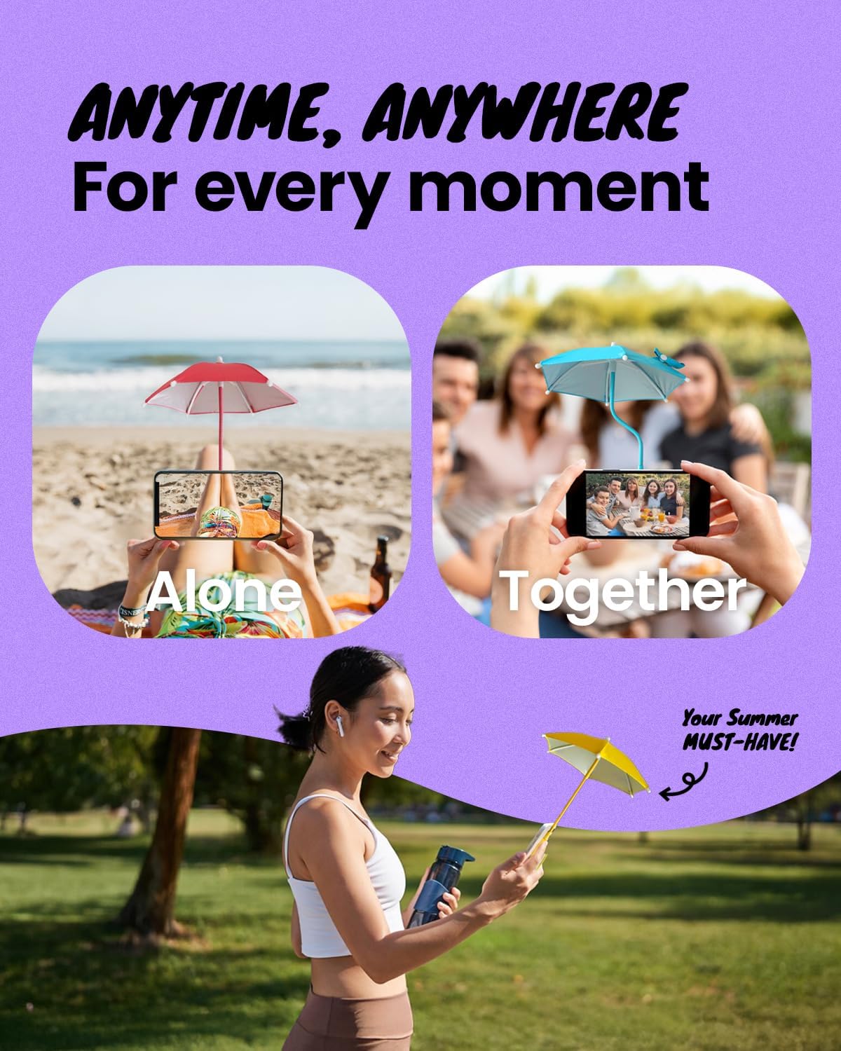 3 in 1 Magnetic Umbrella Sunshade Collapsible Expandable Phone Grip & Stand - Elegant Magsafe Compatible Phone Holder for Secure Grip and Hands-Free Viewing (Pink)