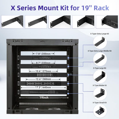 Rack Mount Kit for 8.7 inch Switches, Adjustable Rack Ears for Netgear, Cisco, D-Link, TRENDnet and HP Products, Mount 8.7" Wide to 19" Equipment, Adjustable Hole Distance 14-30mm