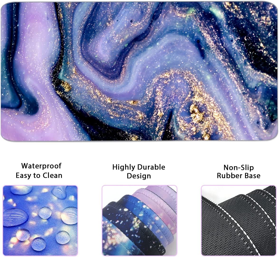 Keyboard Mouse Pad Set, Extended Mouse Pad+Keyboard Wrist Rest Support, Memory Foam Ergonomic Easy Typing, 3Pcs (35.4×15.7 in) Desk Pad Set for Home Office Study Game-Purple Marble