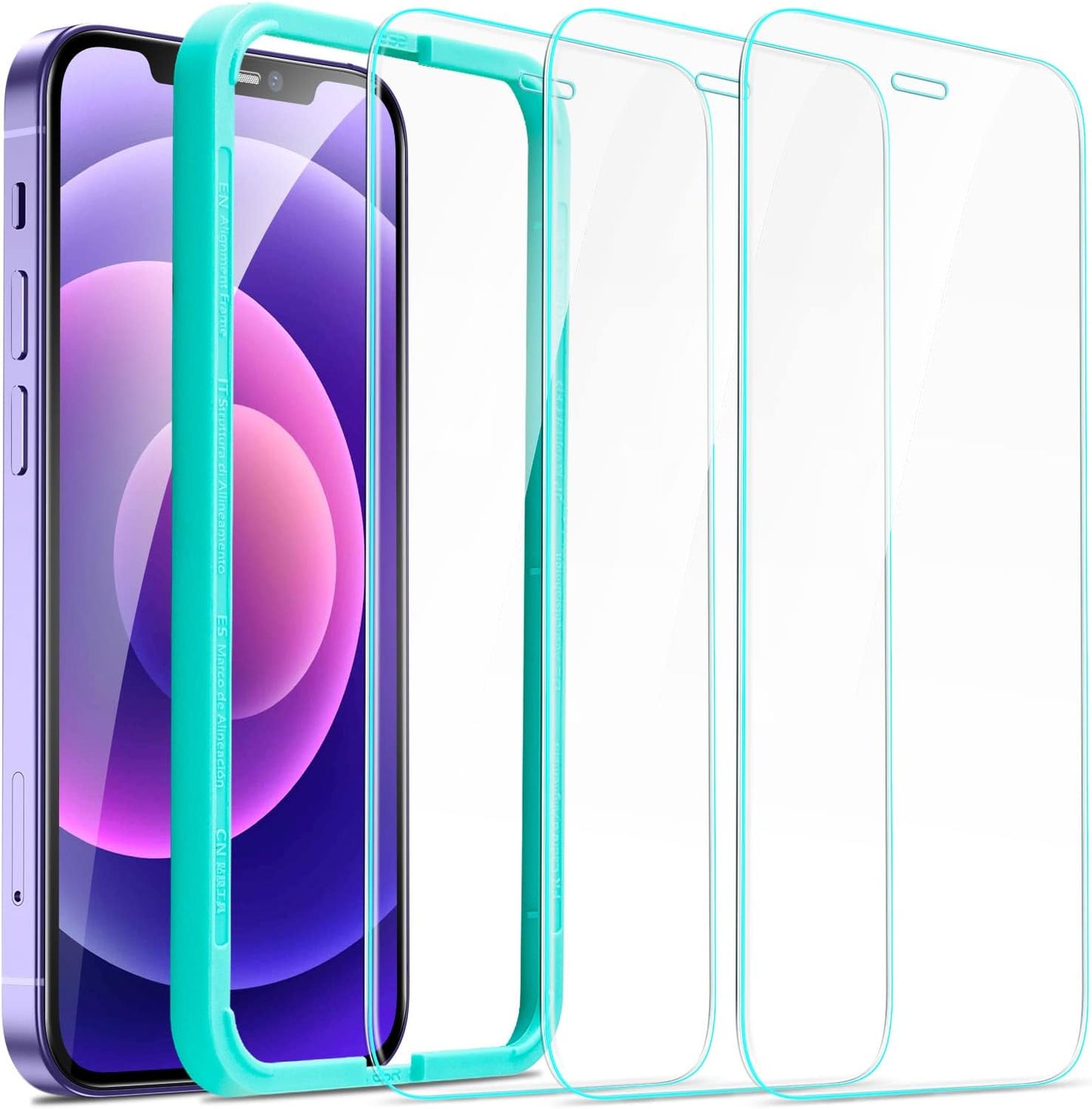 ESR 3 Pack for iPhone 12, iPhone 12 Pro Screen Protector, HD Clear Tempered Glass Scratch Resistant with Easy Installation Frame compatible with iPhone 12/12 Pro 6.1", Case-Friendly