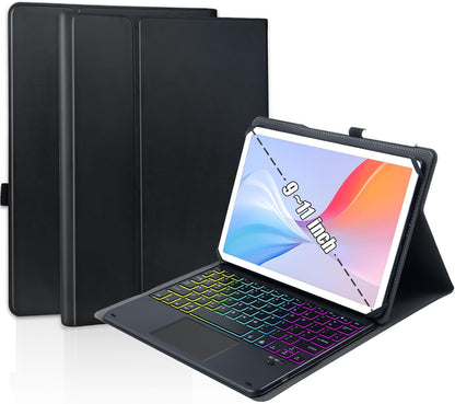 Universal Touchpad Keyboard Case for 9.7,10.1,10.2",10.5",10.9",11" Tablet, Rainbow Backlight TrackPad Keyboard with Type-C Charging Port fit 9.7-11 inch Android/iOS/Windows (Black)