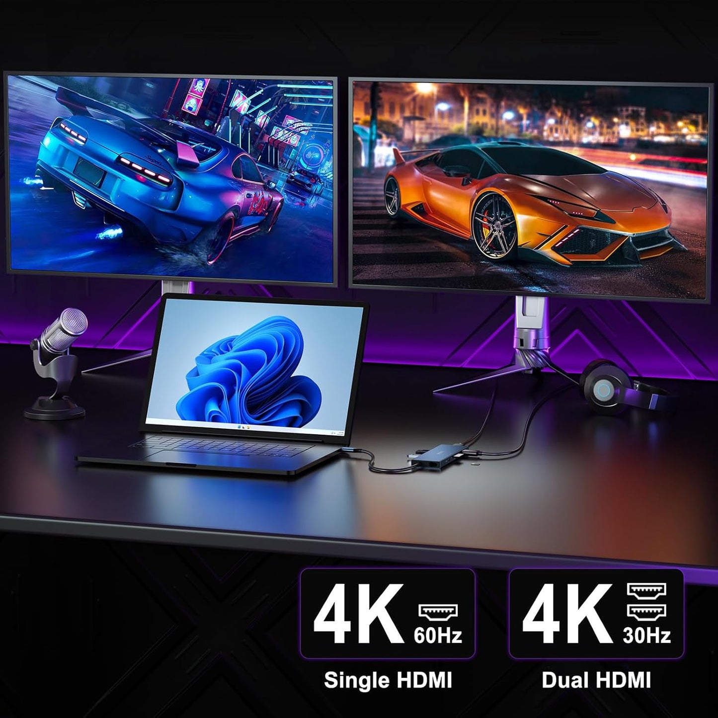 USB C Docking Station Dual HDMI 4K@60Hz, 8-in-1 USB C Hub 2 HDMI, USBC 3.0, 2xUSB-A 3.0, SD/TF, 100W PD, Laptop Docking Station Dual Monitor Compatible with HP, Dell