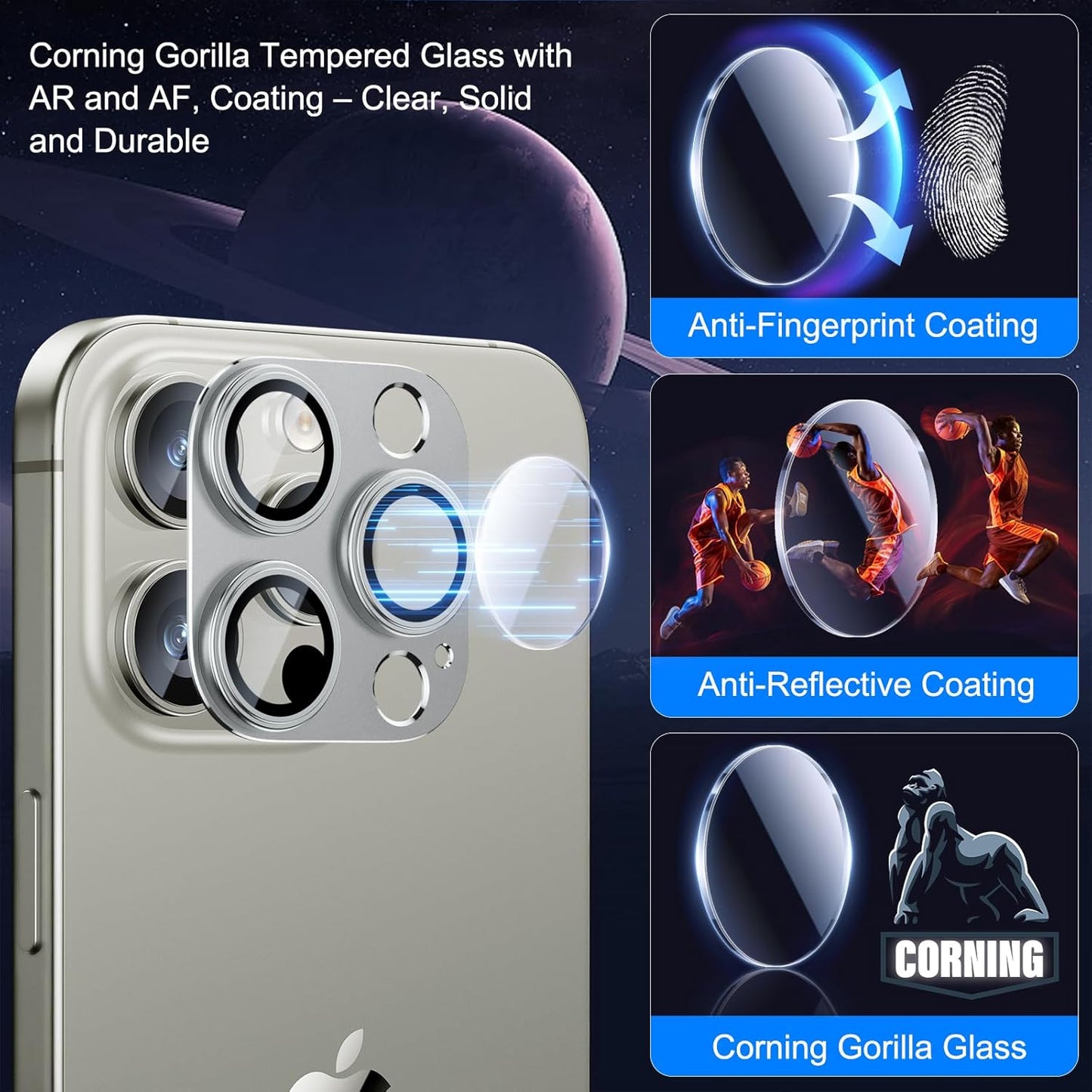 Esanik Upgrade 2 Pack for iPhone 16 Pro/iPhone 16 Pro Max Camera Lens Protector, Aluminum Alloy Metal matte Case Tempered Glass Camera Screen Cover, Scratch Resistant Case Friendly (Natural Titanium)