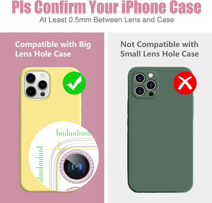 AGVEE 3+3 6 Pack for iPhone 15 Pro 6.1" / 15 Pro Max 6.7" Camera Lens Cover Protector, Bling Diamond & Bling Glitter Metal Ring 9H Tempered HD Glass Camera Cover Protector Film, Bling-Pink