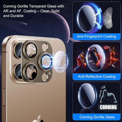 Esanik Upgrade 2 Pack for iPhone 16 Pro/iPhone 16 Pro Max Camera Lens Protector, Aluminum Alloy Metal matte Case Tempered Glass Camera Screen Cover, Scratch Resistant Case Friendly (Desert Titanium)