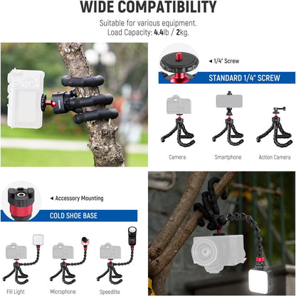 NEEWER T91 Flexible Tripod for iPhone Mini Cellphone Tripod Stand for Vlog, Magic Arms/Shutter/Phone Clamp/Action Camera Mount Compatible with GoPro