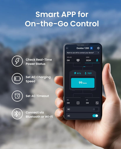 OUPES Exodus 1200 Solar Generator with 100W Panels Included, – 992Wh 1200W LiFePO4 Battery Power Station with Dual PD 140W Type-C, Smart App Control, UPS, Ideal for Camping, RV, Home Emergency