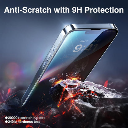 SMARTDEVIL 2+2Pack Privacy Screen Protector for iPhone 14 Pro with Camera Lens Protector,Shatterproof Tempered Glass [True 28°Anti Spy] [9H Hardness] [Automatic Dust-Elimination Install][Bubble Free]