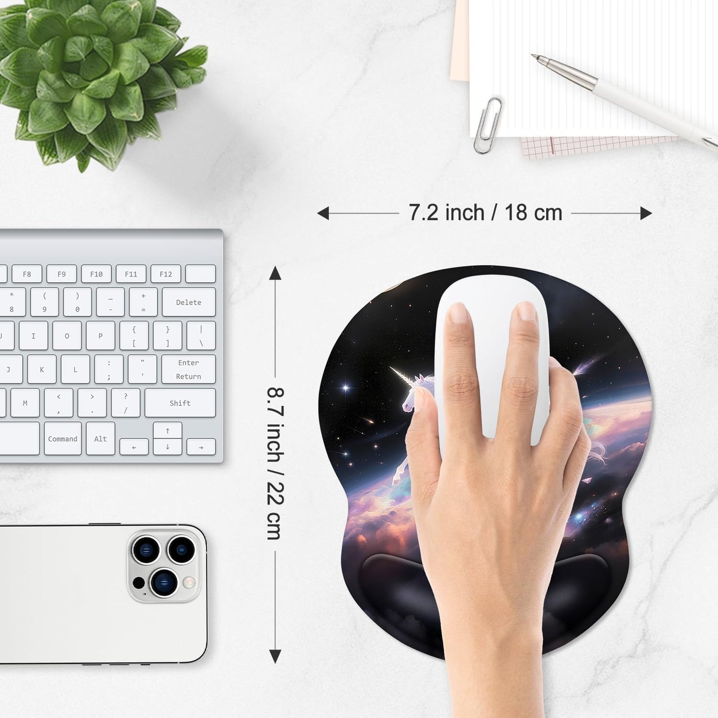 ITNRSIIET Ergonomic Mouse Pad with Comfort Gel Wrist Rest, Non-Slip PU Base, Smooth Textured Surface, Reduces Hand Fatigue & Wrist Pain, 8.7 x 7.2 Inch for Office Gaming Home, Stellar