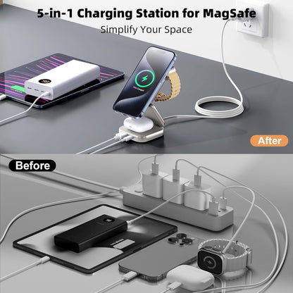 5-in-1 Wireless Charger for MagSafe, AC ISLAND Portable Travel Charging Station, 15W Max Fast Foldable Magnetic Stand, Evolved for iPhone 17/16/15/14/13 Series, Apple Watch, AirPods (with 35W Adapter)