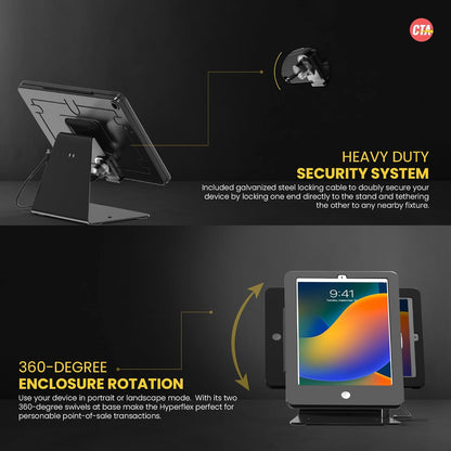 Desktop Anti-Theft Stand – CTA Kiosk Stand with Stylus, Tether, and Aluminum Enclosure for iPad (Gen 2-6), Air (Gen 1 & 2), & Pro 9.7 - Black (PAD-DASB)