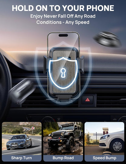 [2025 New] Dashboard Phone Holders for Your Car (+Vent Hook)[Military Grade Stable] Car Cell Phone Holder, Non-Slip Silicone Carbon Fiber Car Phone Mount, Rotatable Suction Cup for All Phone, Gray