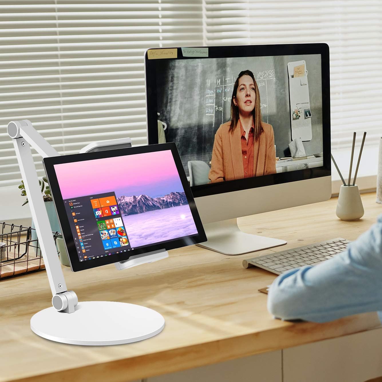 Surface Pro Stand, iPad Pro 12.9 Holder, Multi-Angle Adjustable Tablet Stand Holder for 4.7''- 13'' Screen Microsoft Surface Pro Series, iPad Pro 11/12.9, iPad, mini, Air and More (White)