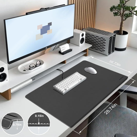 Desk Mat with Lip & Reinforced Stitched Edge|Non-Slip Waterproof PU Leather Desk Pad|Ergonomic Keyboard Mouse Pad with Edge Protector|for Office, Home, Study(28.74" x 16.73",Black)