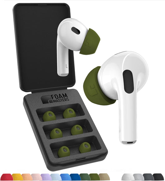 Foam Masters Ultra-Premium Memory Foam Ear Tips for AirPods Pro 1st & 2nd Gen | 3 Pairs | Black Magic Ver 6.0 | Secure | Comfort | Better Noise Cancel | Replacement Buds – OD Green, Large