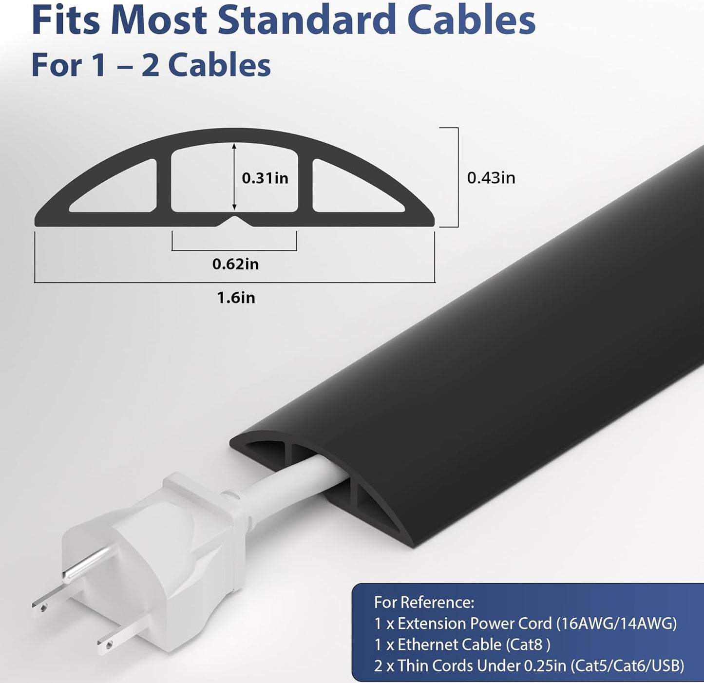 ZhiYo 3.6ft Cord Covers for Wires on Floor, Cord Hider Floor Hide Extension Cords, Soft PVC Cable Cover Cable Protector, Wire Cavity W0.62in H0.31in, Black