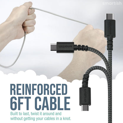 Smartish 2 in 1 USB C to USB C/Lightning Cable - Crown Joule - 6 Ft Fabric Wrapped Fast Charging Cord - for iPhone, Galaxy, Pixel - 100W Dual Fast Charger for Phones/Laptops - I'm Blushing