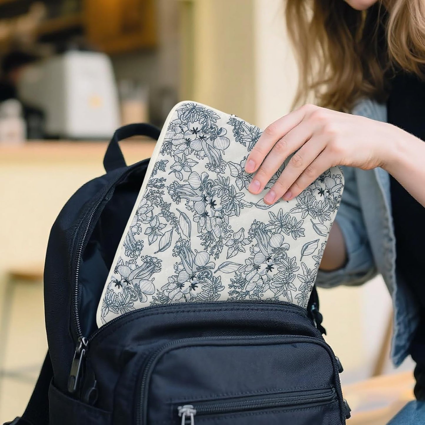 Puffy Laptop Sleeve 13-15.6 Inch Cute Quilted Laptop Protective Case Padded Floral Computer Sleeve for MacBook (B-Dark Blue, 15 Inch)