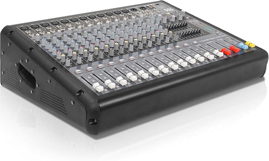 Sound Town 14-Channel 2x800W Powered Mixer w/ 2 Bus, DSP effects, USB, MP3, Dual 7-band EQ, Phantom Power (TRITON-142PW)