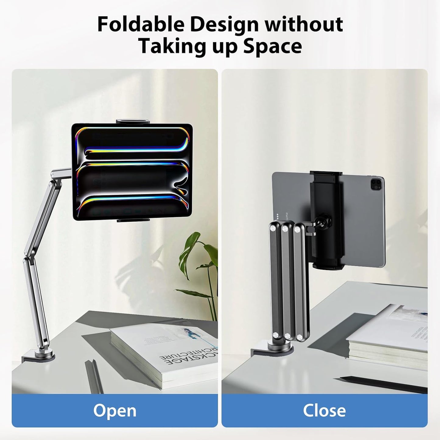 Tablet Stand for Desk, Aluminum Alloy Foldable Tablet Arm Mount Holder Compatible with iPad 10/9th, iPad Pro Air 13/11inch (2024), Mini, Samsung Galaxy Tab & More 7-15.6'' Tab Portable Monitor